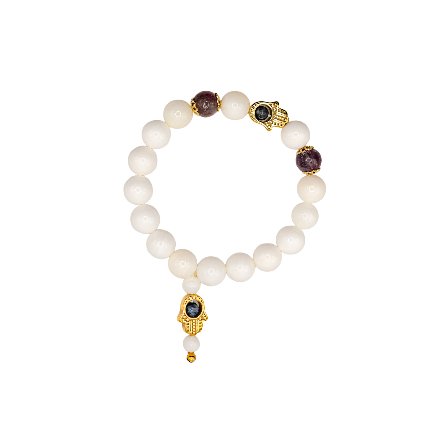 Sea Shell Tourmaline Hamsa Bracelet (Purple-Toned)
