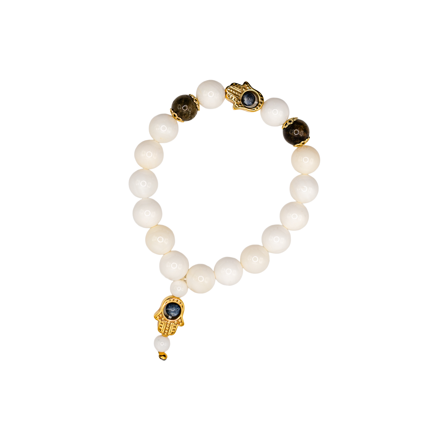 Sea Shell Tourmaline Hamsa Bracelet (Green-Toned)