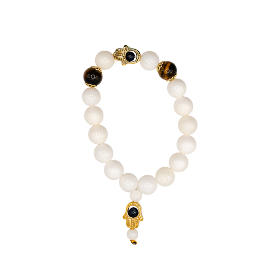 Sea Shell Tiger's Eye Hamsa Bracelet
