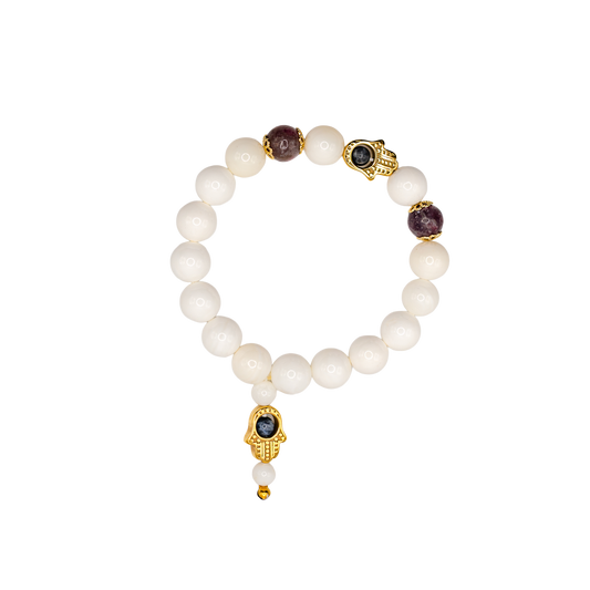Sea Shell Tourmaline Hamsa Bracelet (Purple-Toned)