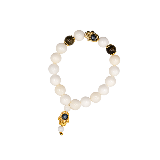 Sea Shell Tourmaline Hamsa Bracelet (Green-Toned)